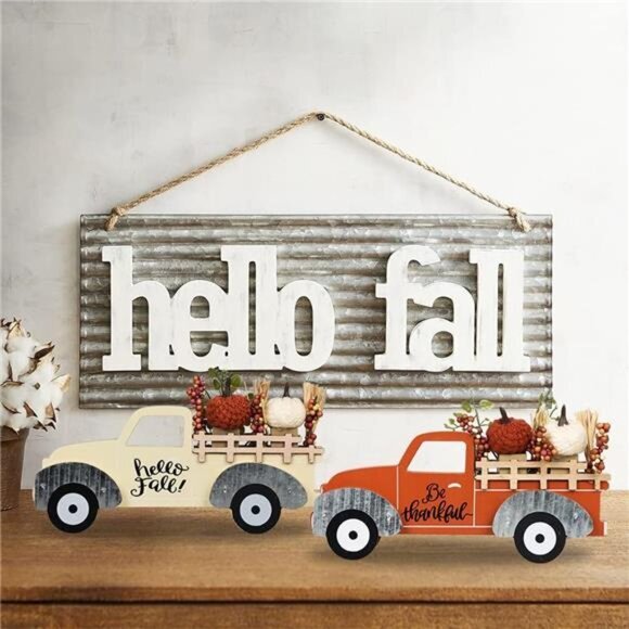 Fall Decorations for Home Large Size 2‎ Pack Wood Truck with Pumpkin Fall Decor - Picture 4 of 6